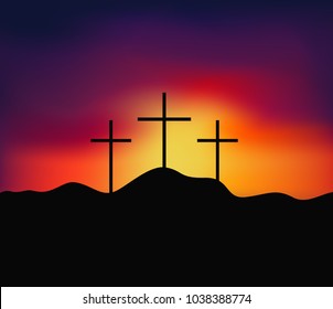 Christian religious design for Easter celebration, Saviour cross on dramatic sunrise scene, vector illustration