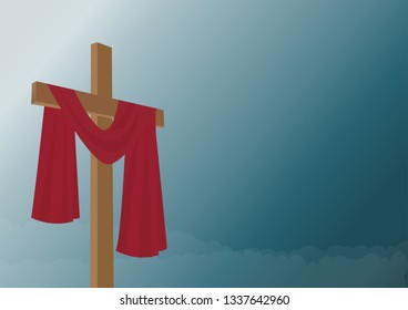 Christian religious design for Easter celebration, Saviour's cross with sunrise scene. Vector.