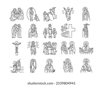 Christian religious holidays black line icons set.Editable stroke
