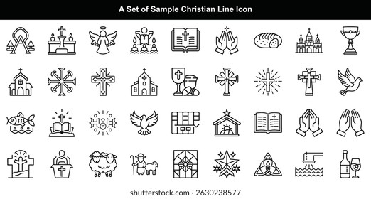 Christian Religious Line Icons Set