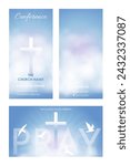 Christian religious Pray design. Church flyer. Celebrate the Risen Savior. Christian cross Church conference flyer social media post web banner.