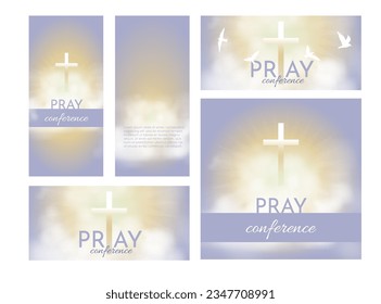 Christian religious Pray design. Church flyer. Celebrate the Risen Savior. Christian cross Church conference flyer social media post web banner.