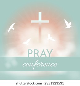 Christian religious Pray design. Church flyer. Celebrate the Risen Savior. Christian cross Church conference flyer social media post web banner.