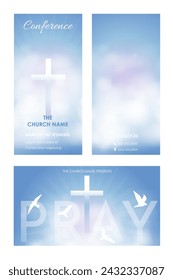 Christian religious Pray design. Church flyer. Celebrate the Risen Savior. Christian cross Church conference flyer social media post web banner.