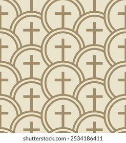 Christian religious Seamless pattern. Minimalistic background with crosses in golden shades. Vector illustration