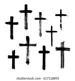 Christian religious symbol cross painted by brush.