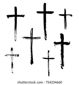 Christian religious symbol cross painted by brush