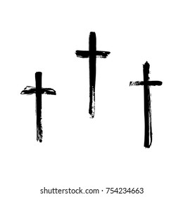 Christian religious symbol cross painted by brush