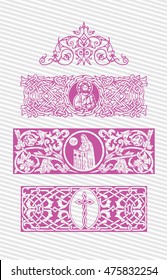 Christian, religious symbol vector illustrations with crosses and floral ornament isolated on white background collection - set 4