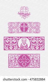 Christian, religious symbol vector illustrations with crosses and floral ornament isolated on white background collection - set 3