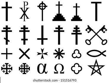 Christian religious symbols: A collection of vector icons and symbols associated with the Christian faith isolated on white background