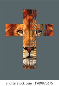 Christian Religious T Jesus The Lion Of Judah Cross design vector illustration for use in design and print poster canvas