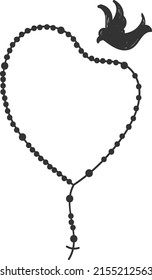 Christian Rosary beads. Prayer Catholic chaplet with the Holy Cross. Use as poster, card, flyer, T Shirt design or Tattoo