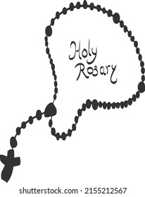 Christian Rosary beads. Prayer Catholic chaplet with the Holy Cross. Use as poster, card, flyer, T Shirt design or Tattoo