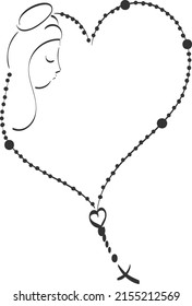 Christian Rosary beads. Prayer Catholic chaplet with the Holy Cross. Use as poster, card, flyer, T Shirt design or Tattoo