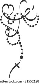 Christian Rosary beads. Prayer Catholic chaplet with the Holy Cross. Use as poster, card, flyer, T Shirt design or Tattoo