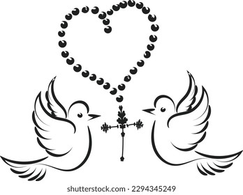 Christian Rosary beads. Prayer Catholic chaplet with the Holy Cross. Use as poster, card, flyer, T Shirt design or Tattoo