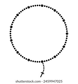 Christian Rosary. Religious and Catholic Black Vector Isolated.