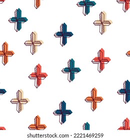 Christian seamless pattern. Background with bright crosses. Baptism and catholic religious symbols. For wallpapers, textile, wrapping paper.
