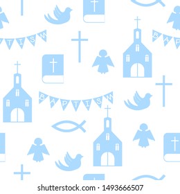 christian seamless pattern with church and bible