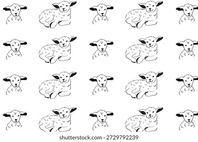 Christian seamless pattern. Lamb pattern in doodle style. Decorative sheep print.
