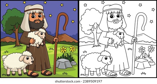 Christian Shepherd Coloring Page Illustration