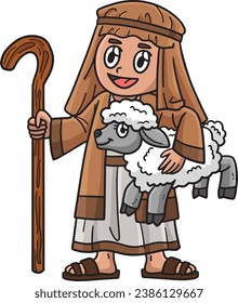 Christian Shepherd and Sheep Cartoon Clipart