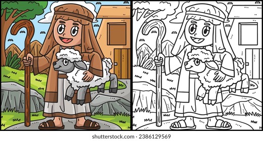 Christian Shepherd Sheep Coloring Illustration