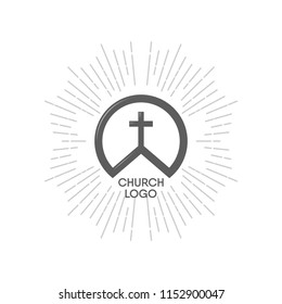 Christian sign of faith. Stylized icon of cross, sun and mount. Logo of the church.