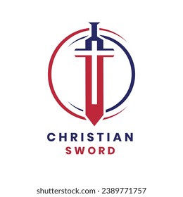Christian sign with sword logo design for church and wellness