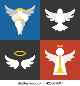 christian sign and symbol, angel, pigeon, seraphim flat design