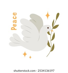 Christian Sticker. Peace Dove. Flying Pigeon. Hand Drawn Vector Illustration.