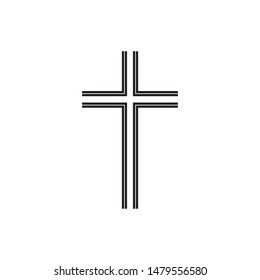 Christian symbol, black thin line cross icon. Church logo template. Isolated vector illustration.