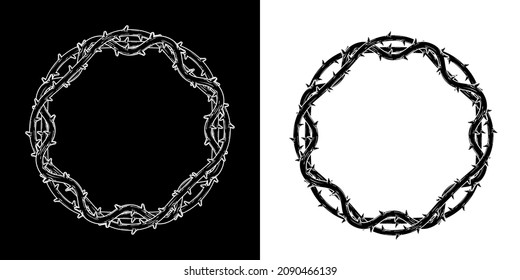 Christian symbol church logo crown of thorns. Black and white symbols vector.