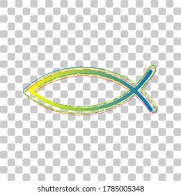 Christian symbol fish sign. Blue to green gradient Icon with Four Roughen Contours on stylish transparent Background. Illustration.