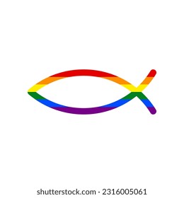 Christian symbol fish sign. Rainbow gay LGBT rights colored Icon at white Background. Illustration.