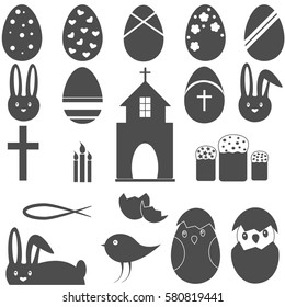 Christian Symbol Set Easter eggs bunny