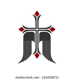 Christian symbol. Vector logo. Cross of Jesus Christ and wings - a symbol of the Spirit
