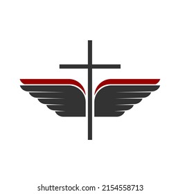 Christian symbol. Vector logo. Cross of Jesus Christ and wings - a symbol of the Spirit