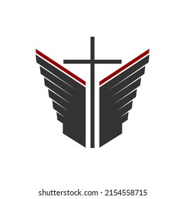 Christian symbol. Vector logo. Cross of Jesus Christ and wings - a symbol of the Spirit