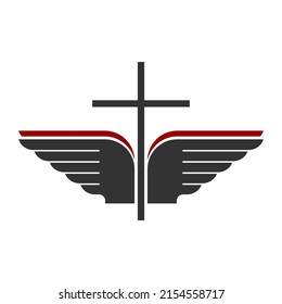 Christian symbol. Vector logo. Cross of Jesus Christ and wings - a symbol of the Spirit