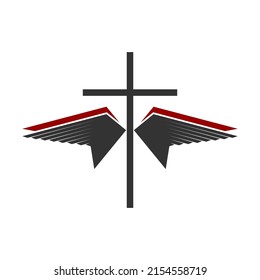 Christian symbol. Vector logo. Cross of Jesus Christ and wings - a symbol of the Spirit