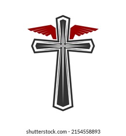 Símbolo cristiano. Logo del vector. Cruz de Jesucristo y las alas - un símbolo del Espíritu