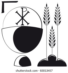 Christian symbols - Chalice, Host, Ears and bread, the graphic symbol is the Byzantine