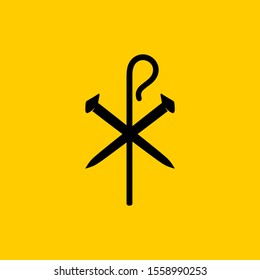 Christian symbols. Crucifix nails and shepherd's staff.