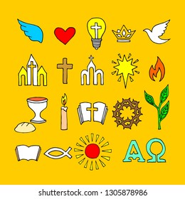 Christian symbols and icons drawn by hand. Biblical vector illustration.
