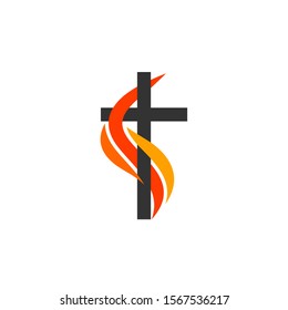 Christian symbols. The logo of the church. The cross of Jesus, the flame of fire as a symbol of the Holy Spirit.