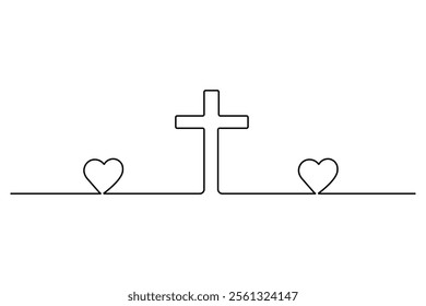 Christian three cross icon continuous one line art drawing of white background 