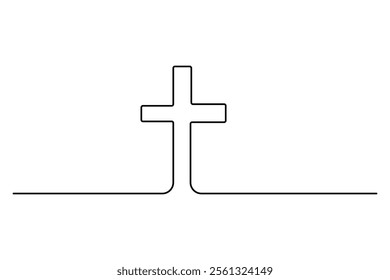 Christian three cross icon continuous one line art drawing of white background 