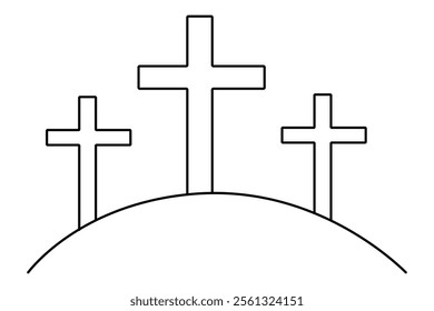 Christian three cross icon continuous one line art drawing of white background 